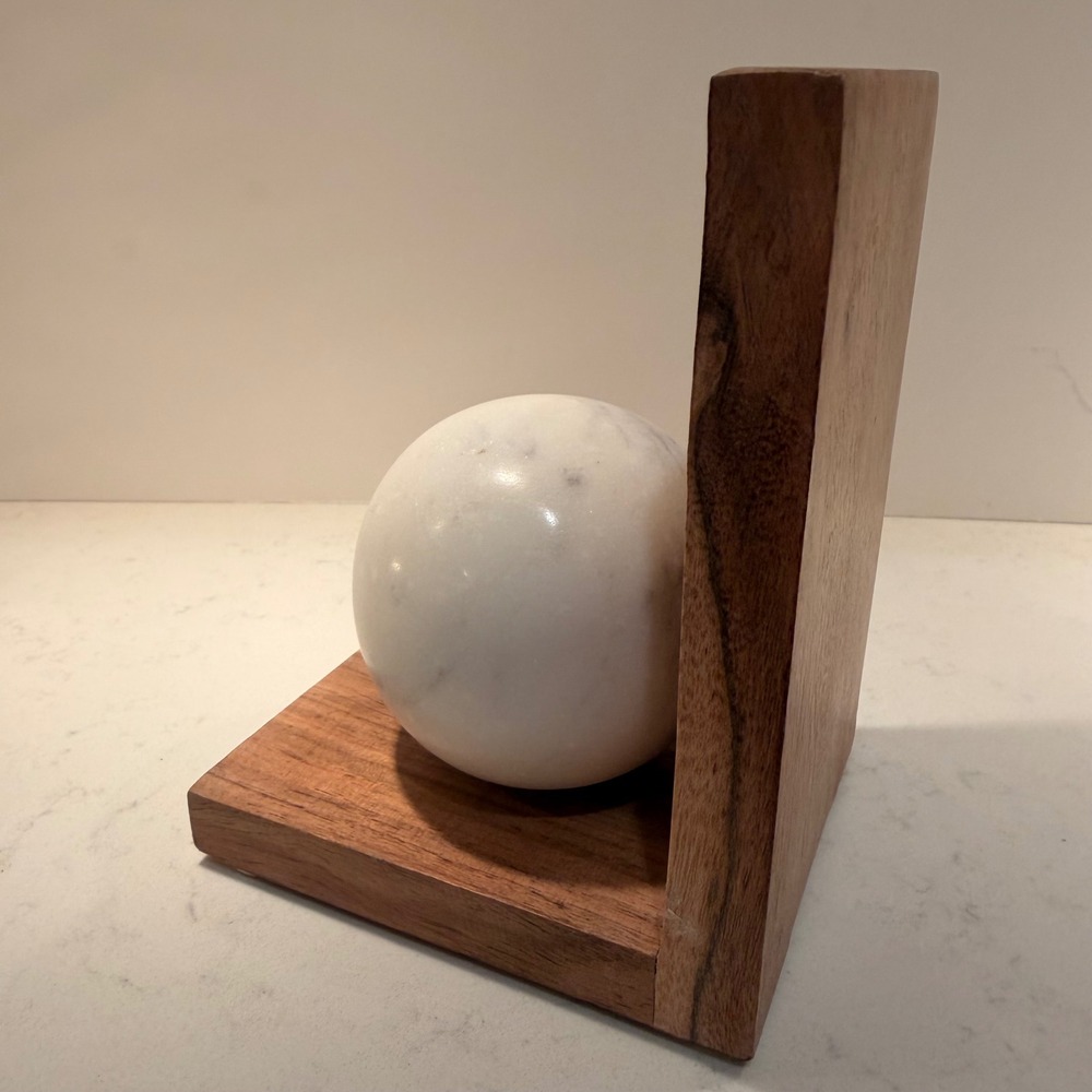 Marble & Wood Single Modern Bookend NEW Sturdy Heavy Simple Minimalist Bookish - Picture 5 of 11
